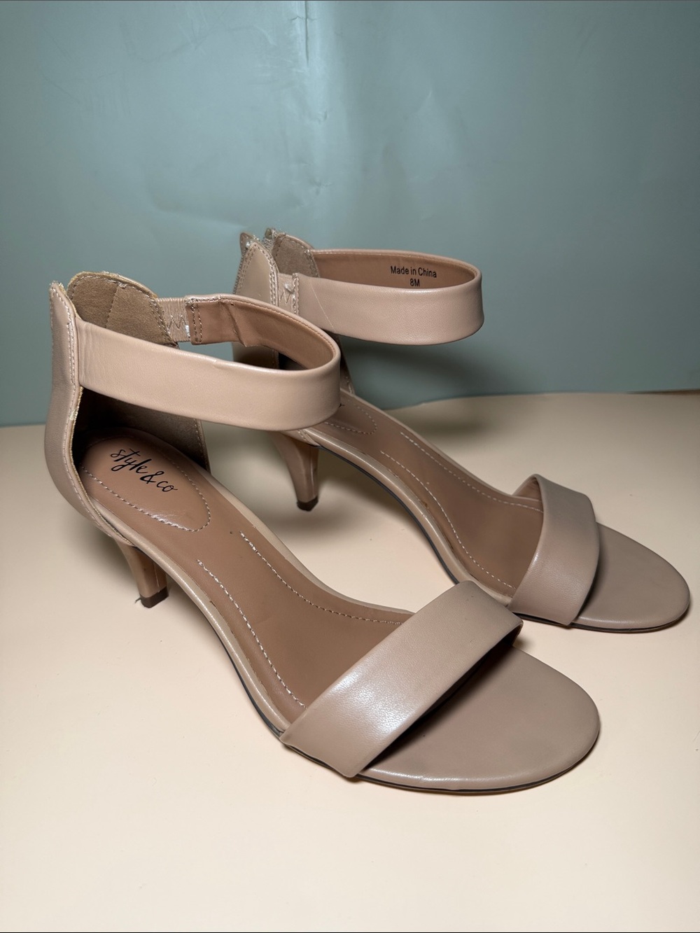 Style & Co. Blush Beige Ankle-Strap Kitten Heels